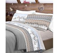 Homelife Parure de lit 120x190 Flanelle de Coton - Parrure avec Drap Housse 120x190 avec Coins, 100% Coton Chaud pour l'hiver + Drap Plat 1 Personne + 1 Taie Oreiller, Fantaisie d'hiver, Beige