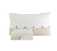 HomeLife Parure de Lit 180x200 Flanelle de Coton - Parrure avec Drap Housse 180x200 Coton avec Coins, 100% Coton Chaud pour l'hiver + Drap Plat 2 Personnes + 2 Taies Oreiller, Motif avec Fleurs Beige