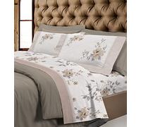 HomeLife Parure de Lit 180x200 Flanelle de Coton - Parrure avec Drap Housse 180x200 Coton avec Coins, 100% Coton Chaud pour l'hiver + Drap Plat 2 Personnes + 2 Taies Oreiller, Fantaisie Florale Beige