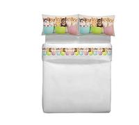 HomeLife Parure de lit complète 100% Coton avec Drap de Dessus, Drap de Dessous avec Coins et taie d'oreiller avec Rabat pour lit 2 Places/1 Place et demie Beige + numérique avec Chatons en Tasses