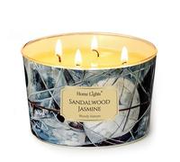 HomeLights Bougies parfumées en cire de soja, 4 mèches, parfum bois de Bois de santal et jasmin, style industriel chic, idéal pour les fêtes, détente, 18oz