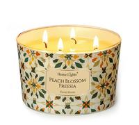 HomeLights Bougies parfumées en cire de soja, 4 mèches, parfum Fressia fleur de pêcher, idéal pour les fêtes, détente, textures naturelles bohèmes, 18oz