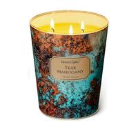 HomeLights Grande bougie en pot | Bougies parfumées longue durée à 3 mèches, 34oz, cire de soja naturelle, pour une ambiance chaleureuse et chaleureuse, cadeaux au style industriel chic Teck acajou