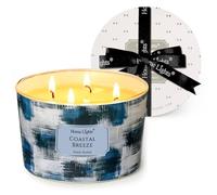 HomeLights Grande bougie en pot | Bougies parfumées longue durée à 4 mèches, 18oz, en cire de soja naturelle, pour une ambiance chaleureuse et raffinée Brise côtière
