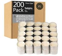 HomeLights Lot de 200 bougies chauffe-plat - 8 heures de combustion - Lot de 100, 200, 300 bougies chauffe-plat européennes sans fumée non parfumées pour Shabbat, mariages, Noël, décoration