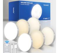 Homelist Lampe Detecteur de Mouvement Interieur avec Télécommande, 6 Pièces Veilleuse LED Detecteur de Mouvement pile Lumières Rechargeables sans fil pour Escalier, Couloir, Chambre, Cuisine, Placard