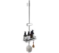 HOMELODY Barre de douche chromée 90 cm avec étagère de douche, barre de douche réglable en hauteur avec support de pommeau de douche, support mural réglable pour trous de perçage existants, support de