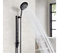 HOMELODY Barre de douche innovante avec douchette, pommeau de douche avec tuyau et support avec pommeau de douche rond de 190 mm, 4 jets de massage pour le dos, montage rapide et barre de douche de
