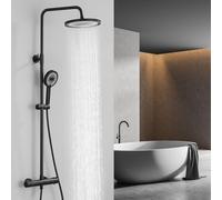 HOMELODY Colonne de Douche Noir Thermostatique 3 Functions, Mitigeur Douche Thermostatique avec Tete de Douche 25x25CM, Colonne de Douche Hauteur Réglable