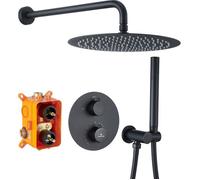 HOMELODY Colonne de Douche Thermostatique 38℃ Kit de Douche Encastrable Noire Mat Corps en Laiton avec Douchette à Mains