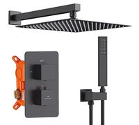HOMELODY Encastré Ensemble de Douche Noir Système, Ensemble Douche Thermostatique 38°C, Pomme de Tête 12 Pouces, Pack de Douche Encastrée y Compris Douchette, Corps en Laiton