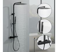 HOMELODY Ensemble complet de robinetterie de douche HOMELODY avec thermostat - Système de douche en acier inoxydable avec une douche de 30 x 30 cm - Douche à effet pluie avec ensemble de douche carré 