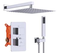HOMELODY Ensemble Système de Douche, Thermostatique 38℃,Douche Encastré Set Chromé y compris douche de tête 30cm*30cm,douchette,corps en laiton