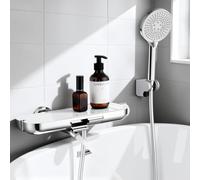 HOMELODY Mitigeur de baignoire avec douchette, bec rotatif à 360°, robinets de baignoire avec douchette de douche, étagère en verre, tuyau en PVC de 1,5 m, mitigeur mural