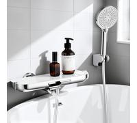 HOMELODY Robinet de baignoire avec douchette à main, bec pivotant à 360°, robinetterie de baignoire avec douche, tablette en verre, tuyau PVC 1,5 m, mitigeur mural