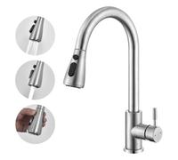 HOMELODY Robinet de Cuisine avec Douchette Extractible, Inox, Bec Pivotant 360°, Mitigeur Évier 3 Jets & Pause, pour Cuisine, Bar, Camping et Bateau