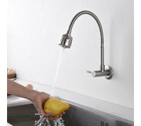 HOMELODY Robinet de cuisine mural uniquement à eau froide - Pivotant à 360° - Double fonction - En acier inoxydable brossé et nickel