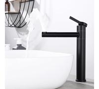 HOMELODY Robinet de lavabo haut avec bec rotatif à 360° et corps - Robinet de salle de bain en acier inoxydable avec hauteur d'écoulement de 215 mm - Mitigeur monocommande pour lavabo - Noir mat