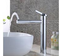 HOMELODY Robinet de lavabo haut avec bec rotatif à 360° et corps - Robinet de salle de bain en acier inoxydable avec hauteur d'écoulement de 215 mm - Mitigeur monocommande chromé pour lavabo à poser