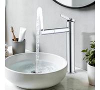 HOMELODY Robinet de lavabo haut chromé avec bec rotatif à 360° et corps - Robinet de salle de bain en acier inoxydable avec hauteur d'écoulement de 215 mm - Robinet de salle de bain mitigeur