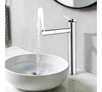 HOMELODY Robinet de lavabo haut chromé, double bec rotatif à 360° et corps, hauteur d'écoulement 215 mm en acier inoxydable robinet de salle de bain, mitigeur monocommande pour salle de bain, économie