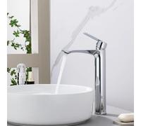 Homelody Robinet de salle de bain avec bec haut, mitigeur monocommande en acier inoxydable avec réglage facile de l’eau chaude et froide
