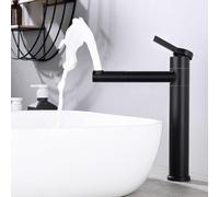 HOMELODY Robinet de salle de bain noir haut avec bec rotatif à 360° et corps - Robinet de salle de bain en acier inoxydable avec hauteur d'écoulement de 215 mm - Mitigeur monocommande pour lavabo à