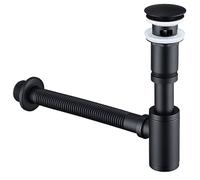HOMELODY Siphon lavabo avec bonde à valve pop-up pour un style noir mat élégant dans votre salle de bain, siphon universel en laiton avec bouchon de lavabo et ouverture de nettoyage