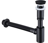 HOMELODY Siphon noir mat avec trop-plein, robinet de vidage universel pour évier, siphon de lavabo en laiton avec mécanisme de vidage à pompe