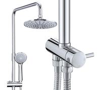 HOMELODY Système de douche à pluie HOMELODY SUS304 sans raccords, douche à main avec 4 fonctions, ensemble de douche en acier inoxydable avec tête de douche ronde, barre de douche - Chrome