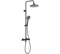 HOMELODY Système de douche, avec filtre et thermostat, noir, 3 types de jet, douchette à main et pommeau de douche de 25 cm, en acier inoxydable, pour salle de bain moderne