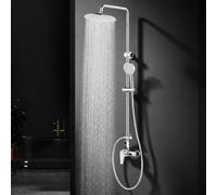 HOMELODY Système de douche avec robinet chromé - Douche à effet pluie avec robinet LED Affichage de la température - Douche à effet pluie rond de 25 cm - 3 types de jet - Kit complet de douche