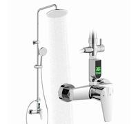 HOMELODY Système de douche avec robinet chromé - Douche de pluie avec robinet, écran de température LED, douche à effet pluie, rond de 25 cm, pommeau de douche à 3 types de jet, kit complet de douche