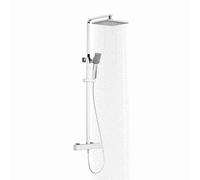 HOMELODY Système de douche avec thermostat chromé - En acier inoxydable - Douche de pluie avec robinetterie - Ensemble complet avec pommeau de douche à effet pluie - Barre de douche réglable