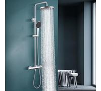 HOMELODY Système de douche avec thermostat chromé - Mitigeur de douche en acier inoxydable avec 3 types de jet et pommeau de douche de 25 cm - Kit de douche à effet pluie pour salle de bain moderne