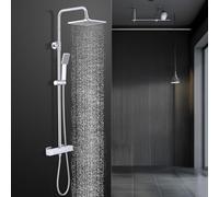 HOMELODY Système de douche avec thermostat chromé - Robinet de douche en acier inoxydable - Douche de pluie avec robinet avec verrouillage de sécurité à 38 °C - Douchette ABS - Douchette de tête