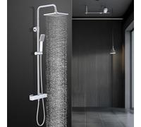 HOMELODY Système de douche avec thermostat chromé - Robinet de douche en acier inoxydable - Douche de pluie avec robinet avec verrouillage de sécurité à 38 °C - Douchette ABS - Douchette de tête -