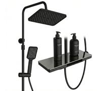 Homelody Système de douche avec thermostat, ensemble de douche 2025 avec étagère en verre - 2 têtes de douche à effet pluie en forme de touches de piano, noir avec pommeau de douche et douchette