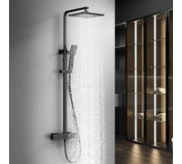 HOMELODY Système de douche avec thermostat noir, mitigeur de douche, en acier inoxydable, douche de pluie, robinet de douche, ensemble complet avec douche à effet pluie, pommeau de douche, barre de