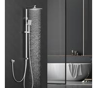 HOMELODY Système de douche pluie sans raccords inclus, chromé, système de douche en acier inoxydable, idéal pour rénovation, colonne de douche réglable sans thermostat, ensemble de douche carré