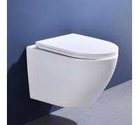 HOMELODY WC suspendu sans bord - WC mural sans rebord - Économie d'eau - Double flux - 3,5/5 l - Nano-vernis hygiénique - Abaissement automatique - Chasse superspin à 360° - 490 x 360 x 360 mm