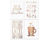 Homelov Lot de 4 affiches haut de gamme | Format A4 - 21 x 30 cm | Papier 100% sans bois & impression d'art de haute qualité | Papier mural & autocollant gratuit | Set Kitchen Real Gold