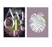Homelov Lot de posters de qualité supérieure - 2 x DIN A3-30 x 40 cm - 100% papier sans bois et impression d'art de qualité supérieure - Papier peint et autocollants - Motif Amore Monstera Real