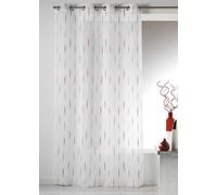 Homemaison 09368-8-AL Voilage Etamine Jacquard Fils Coupes avec Oeillets Ronds Piment/Argent 140 x 260 cm