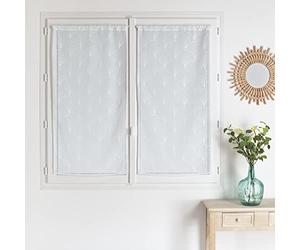 HomeMaison.COM Lot de 2 Vitrages Effet Lin - Vitrage Brodé - Rideau Blanc - Voilage 60 x 120 cm - Ourlet Passe Tringle - Rideau Tamisant - Fenêtre Moderne