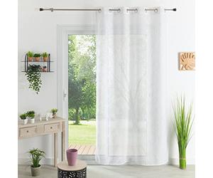 HomeMaison.COM Voilage en Etamine - Brodé - Occultant - Blanc - 140X260