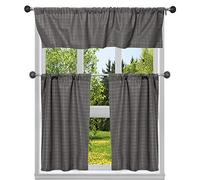 Homemaison Ensemble de Rideaux et cantonnières métalliques à Carreaux de Buffle Vichy pour Cuisine Gris/argenté 73 x 91 cm