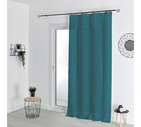 Homemaison LOJI - Voilage à Anneaux Noirs Amovibles - Polyester Oeko-Tex - Tamisant Uni pour Fenêtre Salon Chambre - Ø 7 Anneaux - Prêt à Poser - 140 x 240 cm - Bleu Paon