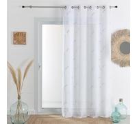 Homemaison LOJI - Voilage Brodé de Pampas - Polyester - Transparent, Léger, Naturel - Œillets Argentés, Prêt à Poser, Fenêtre Salon Chambre Cuisine - 140 x 240 cm - Argent