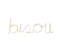 Homemaison - Mot Fil de Laiton Doré Bisou - Accessoires Déco - Métal - Design Moderne et Raffiné - Typographie Fluide et Douce - Idéal pour Murale Salon Chambre Bureau - Dimensions 22 x 9 cm - Doré